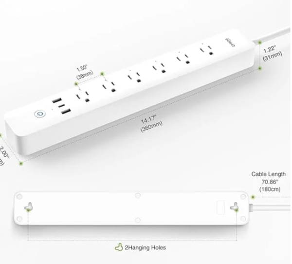 Regleta inteligente con 3 puertos USB (2A1C 30W) y 6 tomas de corriente con control individual - Imagen 3